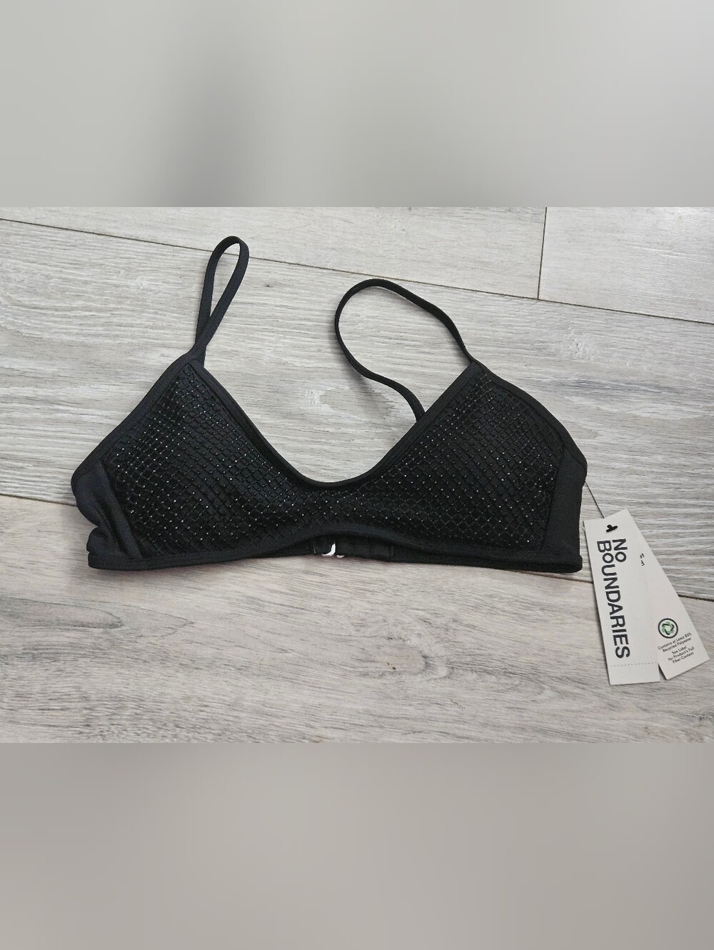 NWT No Boundaries Black Embellished Mesh Bikini Top Size XS (0-2)